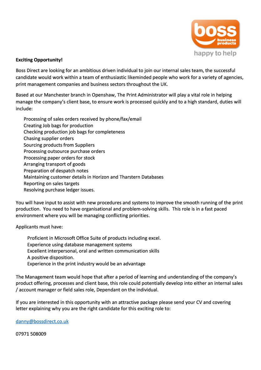 boss_print's tweet photo. We are recruiting!
Know anyone who could fit the bill? https://t.co/7WWaFKSNDM