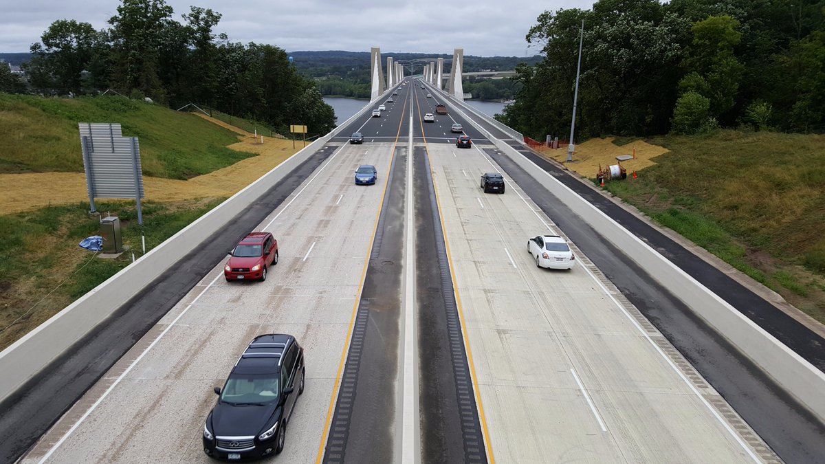 stcroixcrossing's tweet photo. Traffic crosses the St. Croix Crossing Aug. 3 after opening to traffic the evening of Aug. 2. Photo from Aug. 3, looking west. https://t.co/Mt2j6udwiL