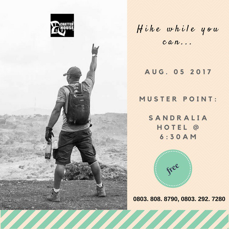 tlfchatterhouse's tweet photo. Join us tomorrow on yet another #adventure. #TLFChatterHouse #HikingAdventures #hiking #outdoors #outdoor #fun #abuja #abujaevents #fitnaija https://t.co/RVrwCHkAEH