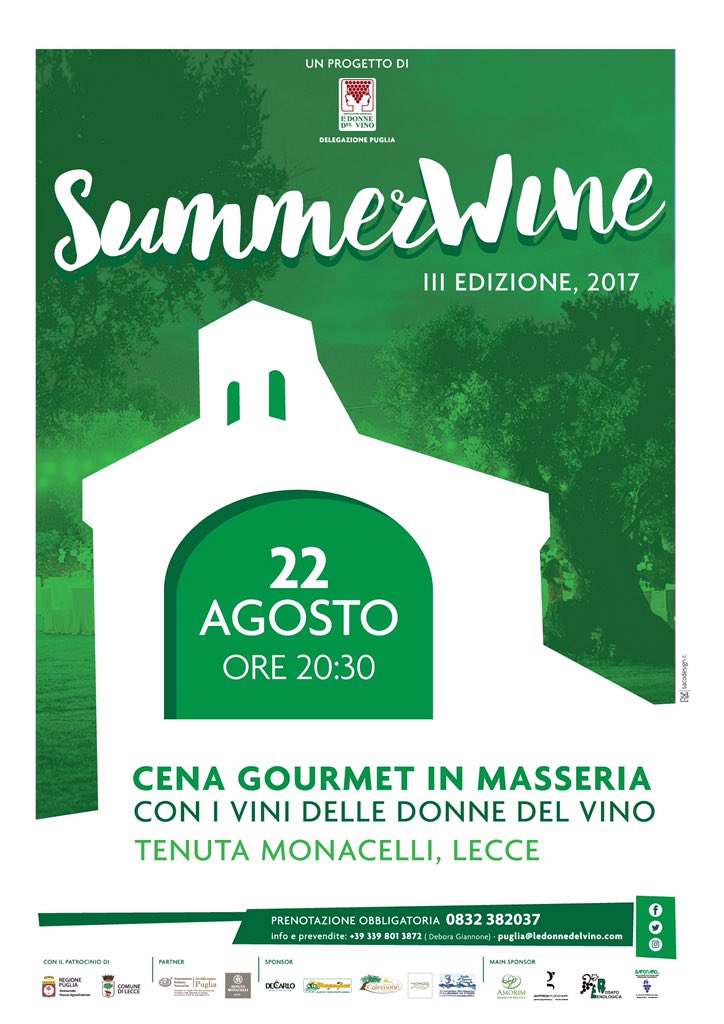 torna l'appuntamento estivo delle <a href="/donnedelvino/">Le Donne del Vino</a> #Puglia... Summerwine2017 🍷
22 agosto <a href="/TenutaMonacell1/">Tenuta Monacelli</a> Lecce
info &amp; prenotazioni 0832 382037