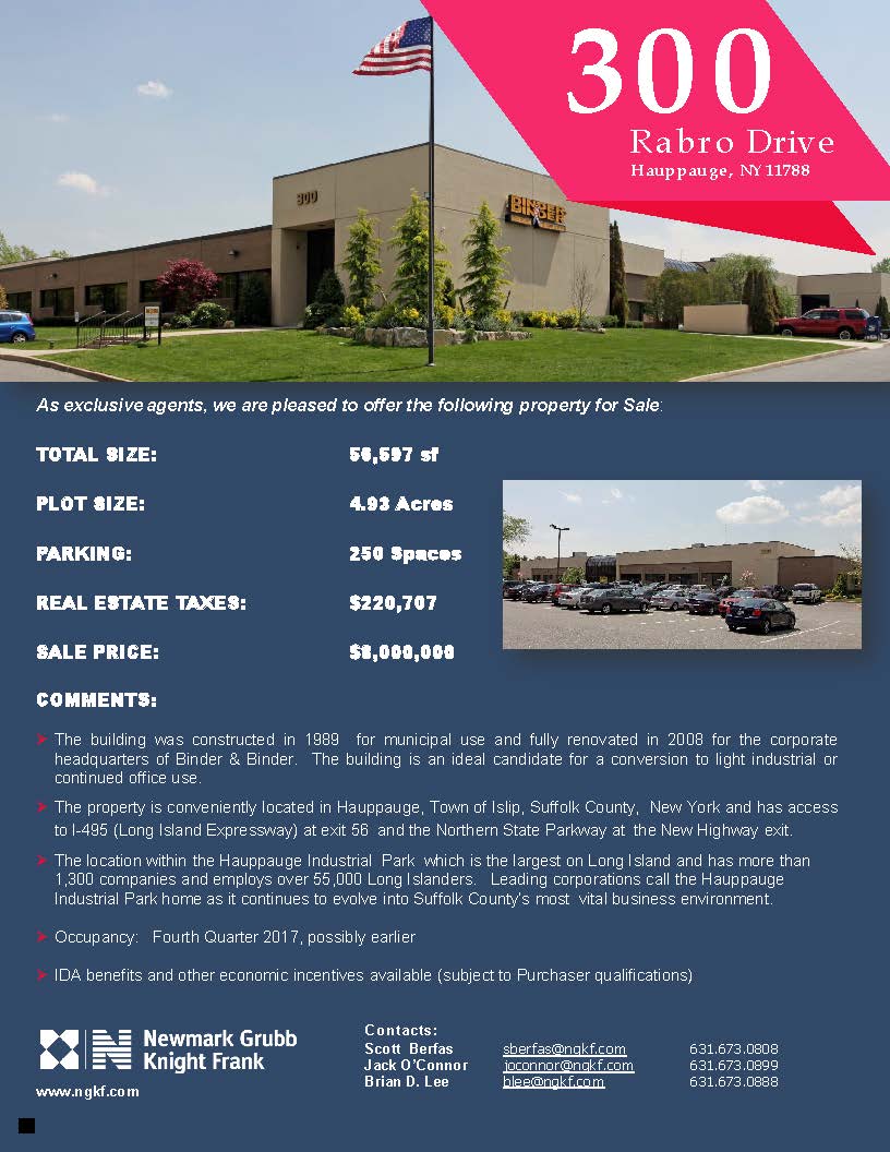 LongIslandCRE's tweet image. 300 Rabro Dr, Hauppauge - Office Building for Sale - $8,000,000  56,597 SF  Contact Scott Berfas 631.673.0808 or sberfas@ngkf.com #LIBN #CRE