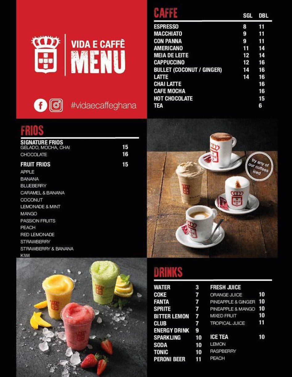 Vida e shop caffe menu