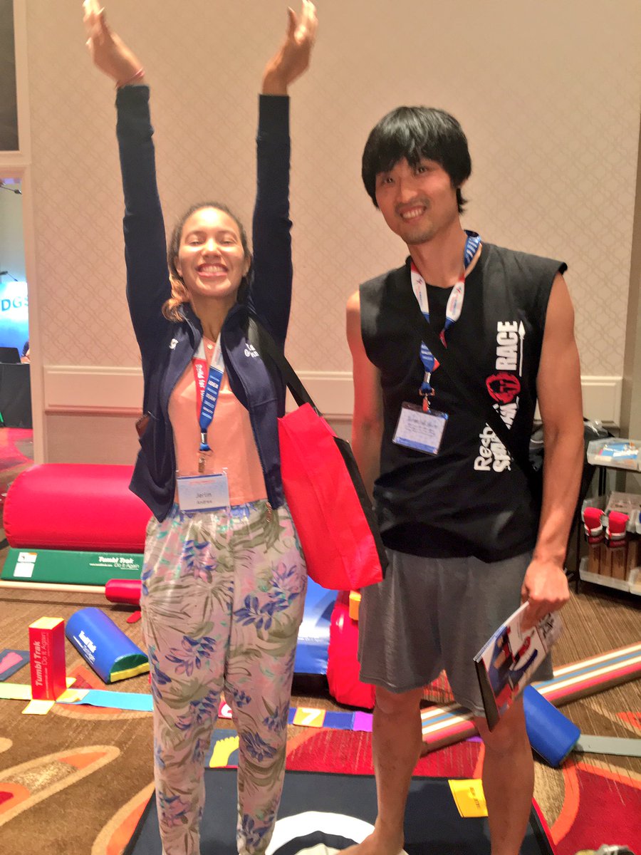 msjsgymnastics's tweet photo. Having fun at the @TumblTrak table! Can't wait to unveil our new equipment on Monday. #MsJsGym #USAGymRC https://t.co/W1KgJrqABa