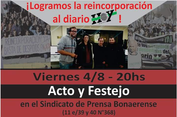 HOY 20hs Lxs esperamos en el Sindicato de Prensa Bonaerense (11 e/ 39 y 40) Estamos contentxs y queremos compartirlo con ustedes!!!