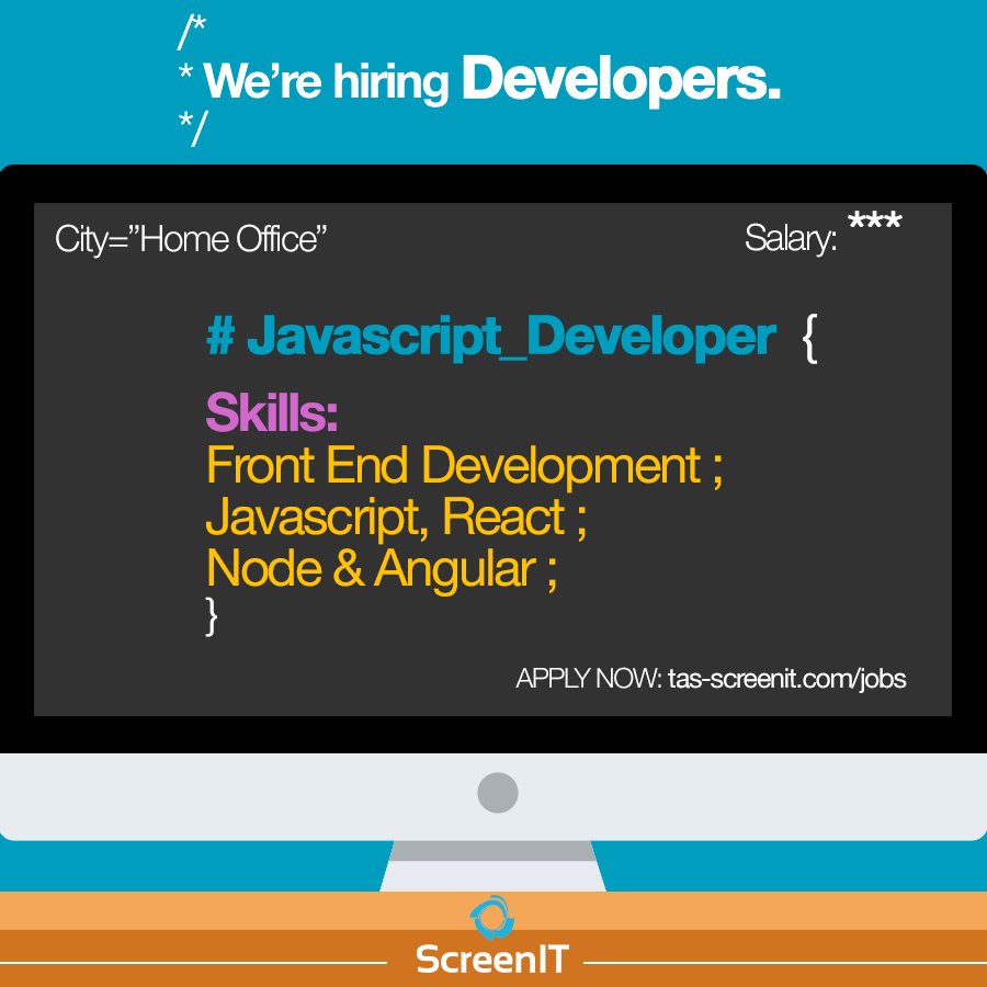 screenIT_TAS's tweet image. Are you a passionate #JavascriptCoder? #buscoempleo
Apply now and work from home!
bit.ly/2uVnu0D