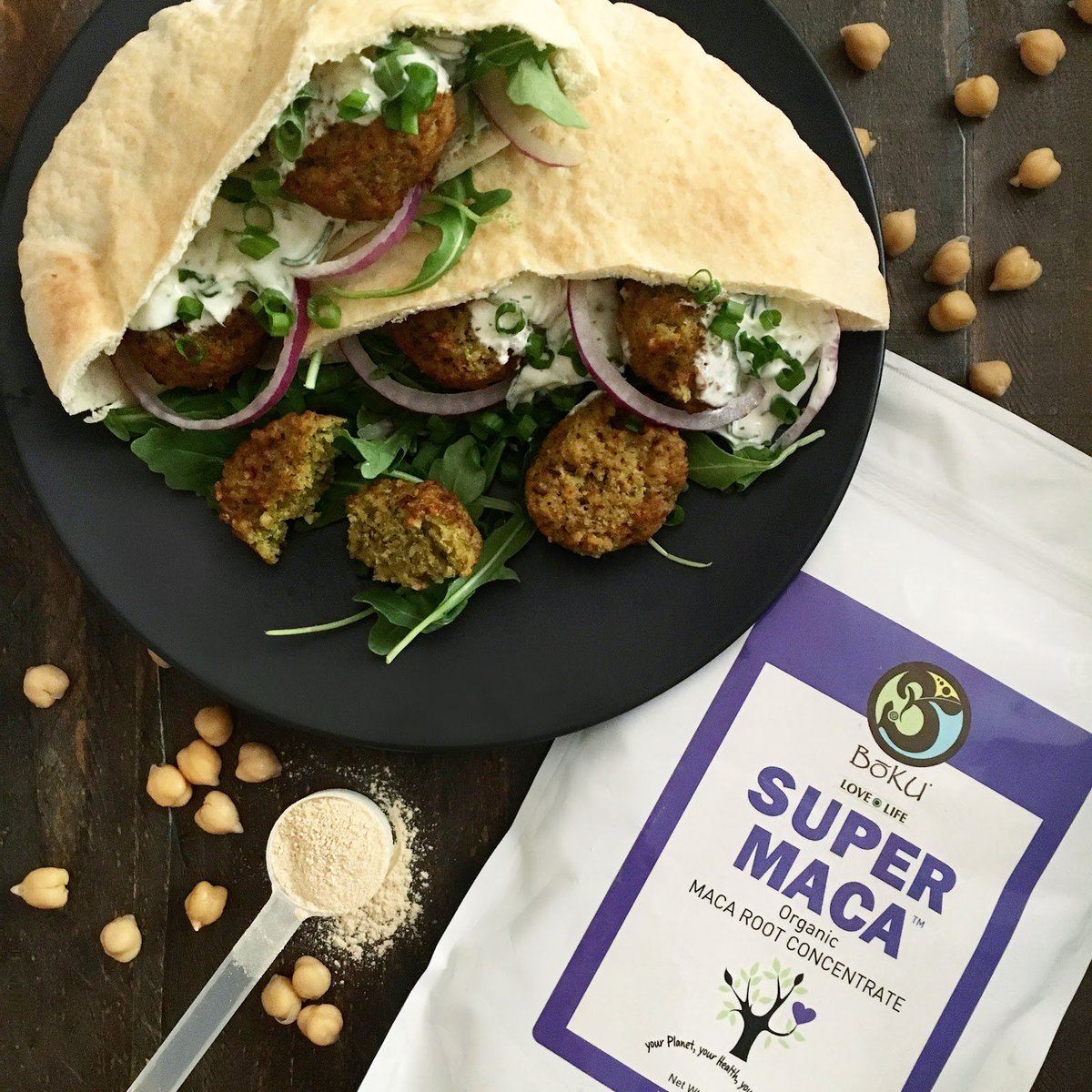 BokuSuperFood's tweet photo. For dinner add a scoop of #BokuSuperMaca into a traditional baked falafel recipe and enjoy! #BokuHack #BokuSuperfood https://t.co/MrTAsCoVGn