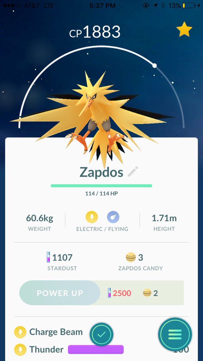 Alright got a 91% #Zapados to harass Instinct with!  Only bird I didn't get is Articuno #TeamMystic #goteammystic what do shinny look like?