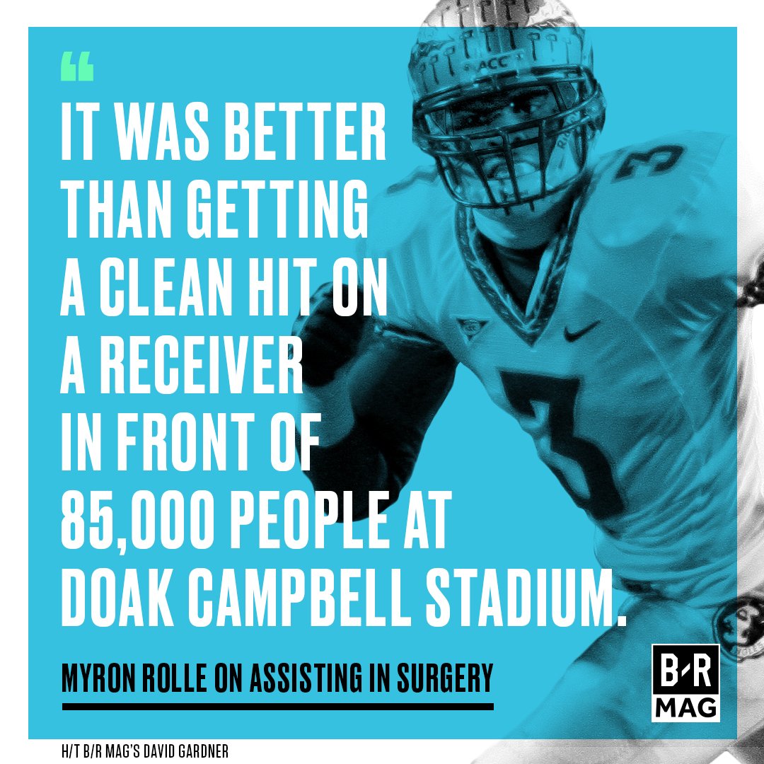 BleacherReport's tweet photo. All-American at FSU. NFL safety. Now he's a brain surgeon. Myron Rolle's incredible life: https://t.co/ogaQZydMJF #BRmag https://t.co/7AlYfwe9L2