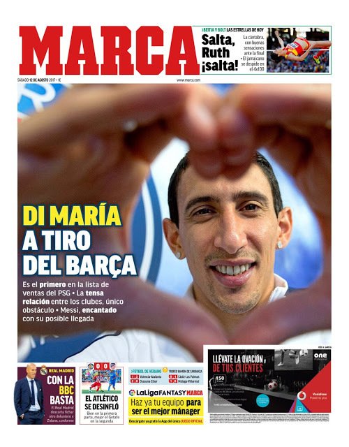 ActuFoot_'s tweet photo. Angel Di Maria, n°1 sur la liste des ventes du PSG, est attiré par le FC Barcelone. Lionel Messi serait ravi de son arrivée.
(@marca) https://t.co/1xUrQ0KW6P