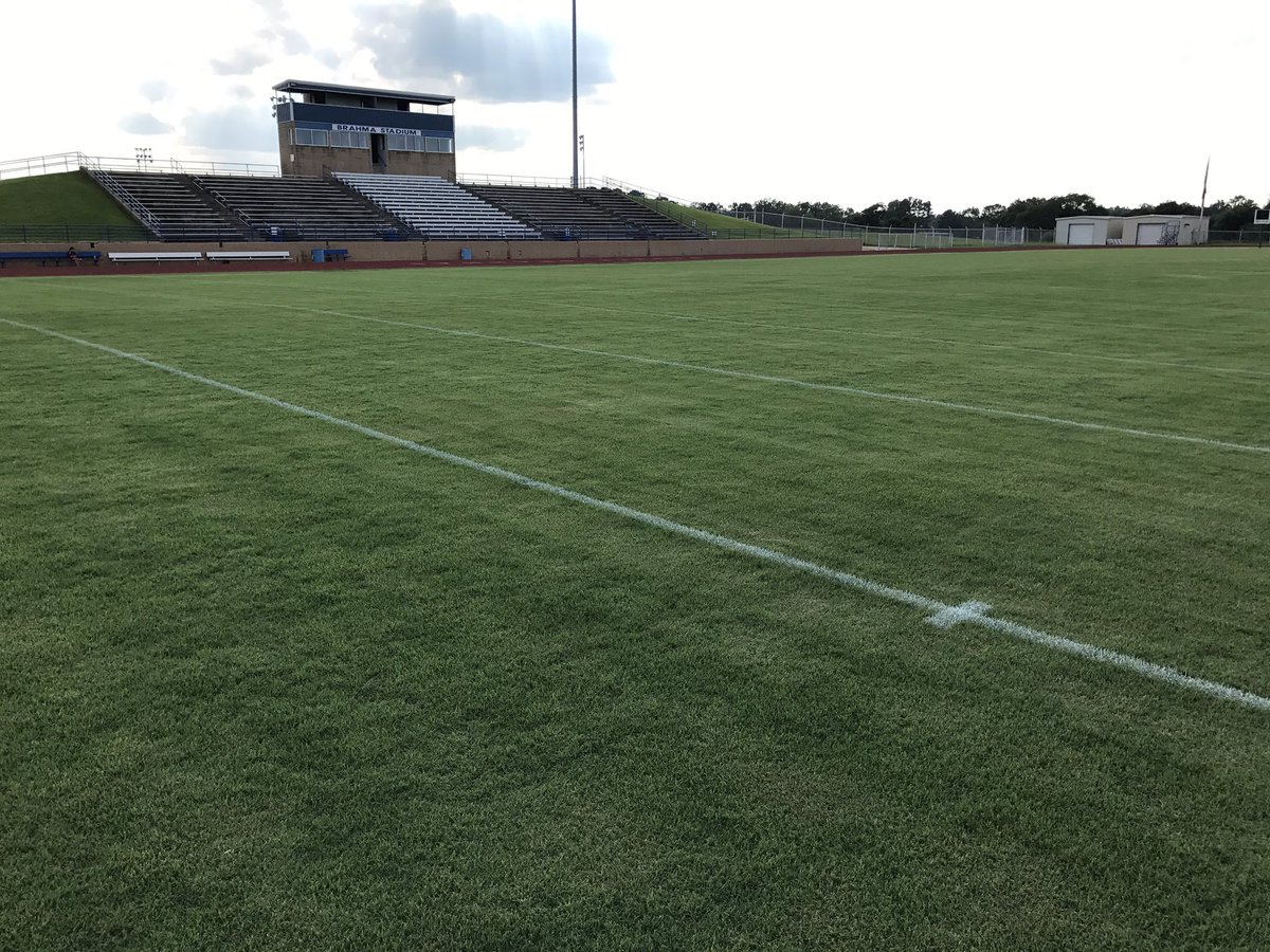 g5gridiron's tweet photo. 47 Brahmas Strong. Stage is set for tomorrow at 9. Practice on the game field. @PaulHPewittHS @Pewitt_CISD #bignumberscoming #StayBlue https://t.co/L4A7Ky8R20