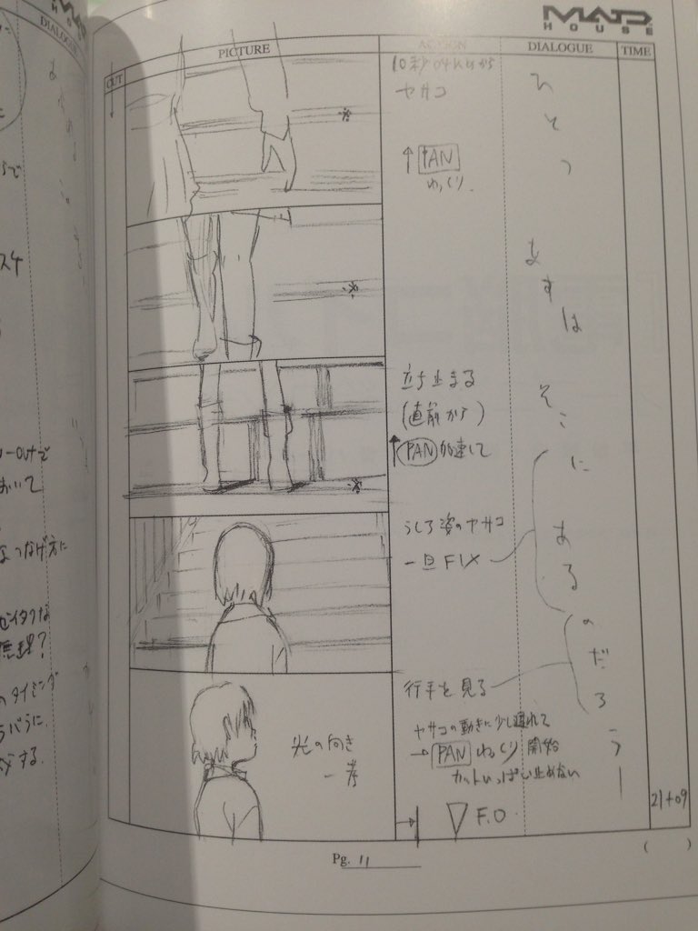 同ブース平松さん本には、なんと電脳コイルOPの修正前バージョンが載ってます!都会的でカッコ良すぎたので田舎風に直しました(笑)が都会風コイルOPは必見。また8話のコンテ演出でも大人の仕事を見せてくれました。私のコンテ師匠の一人です。https://t.co/Ypmqqf0wud