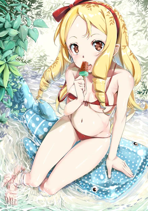 お盆休みなので涼しげな絵を一つ!
エロ漫画先生のエルフ先生です。 