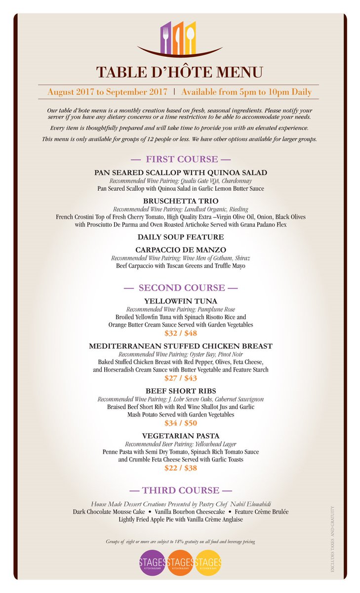 Stages Kitchen Bar On Twitter Our Brand New Table D Hotel Menu