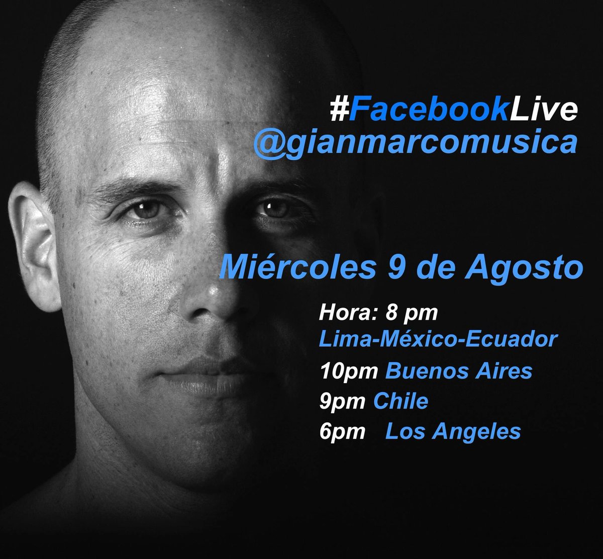 gianmarcomusica's tweet photo. Miércoles 9 de Agosto 
en vivo 👍🏼🎸
Quién se apunta?
Preparen sus preguntas y canciones!
Abrazos!
(toda la info en afiche) https://t.co/7yojTHicRW