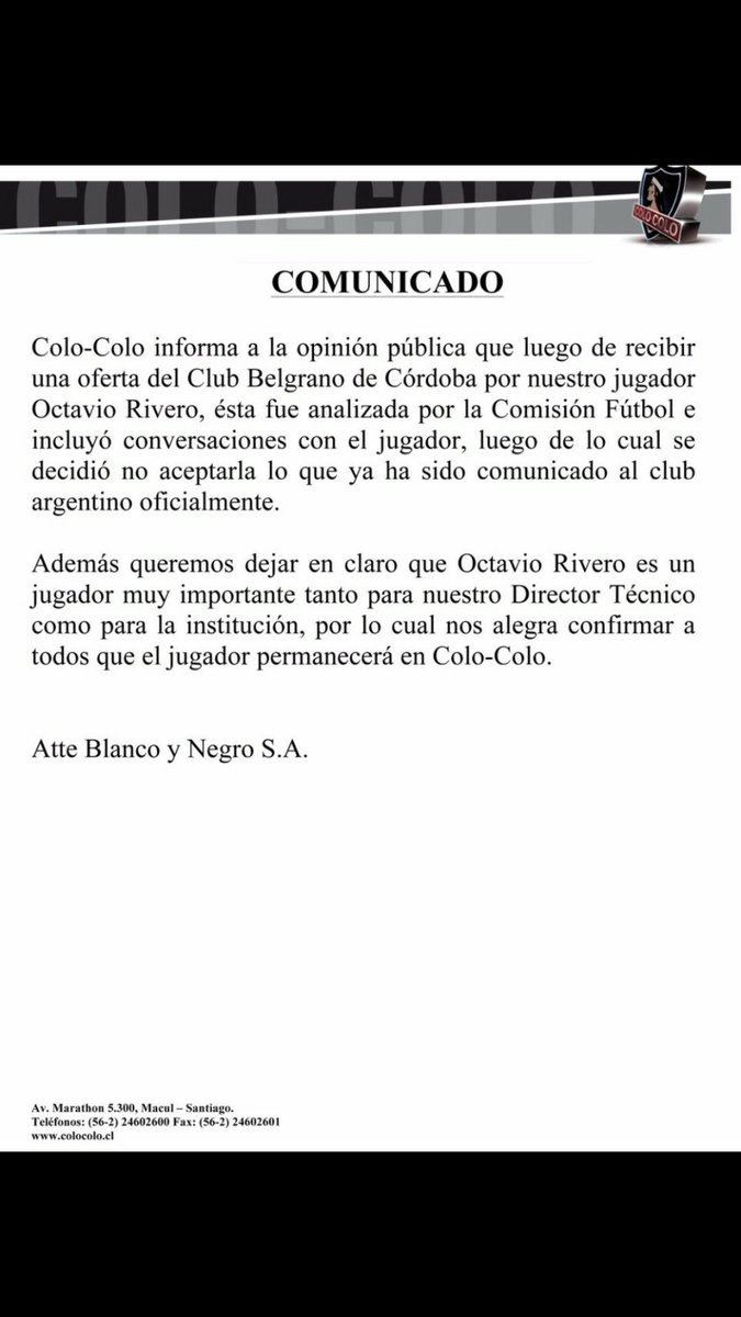 Octavio Rivero no vendrá a #Belgrano