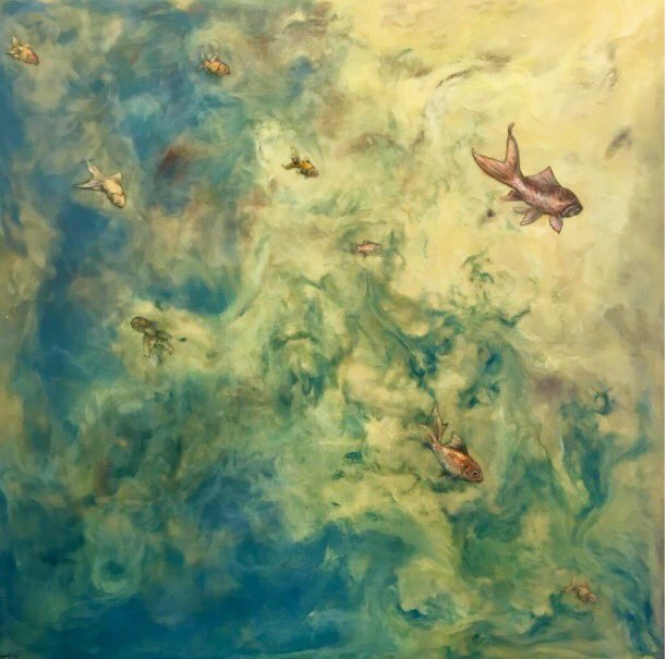 "Swimming in Aether" by Alexandra Petersen; #encaustic with Pen and Ink #Drawings, 46" x 46"

#gallery #fineart #contemporaryart #pdx