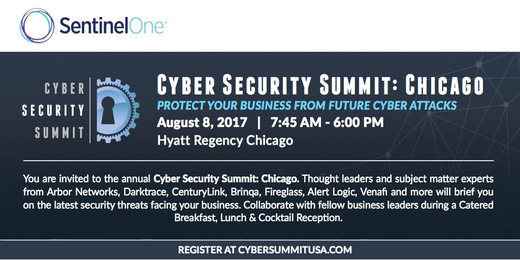 SentinelOne's tweet image. Learn how you can better protect your business's data with @SentinelOne &amp;amp; @CyberSummitUSA on Aug. 8th in Chicago bit.ly/2uo7DmZ