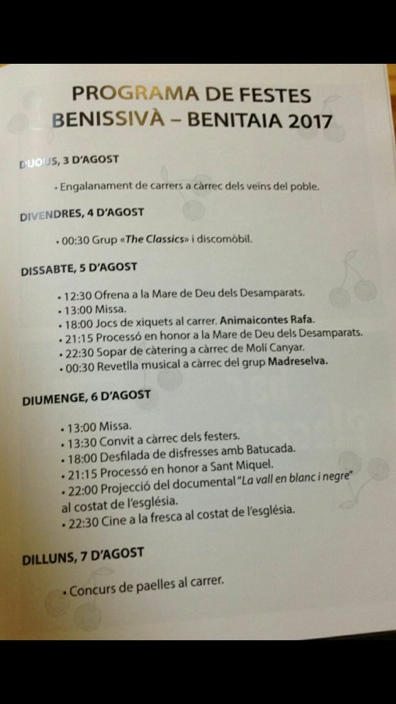 I este cap de setmana Festes Benissivà-Benitaia. A gaudir !!! #LaVallDeGallinera #VallDeGallinera #Benissiva #Benitaia #Festes2017 #2017