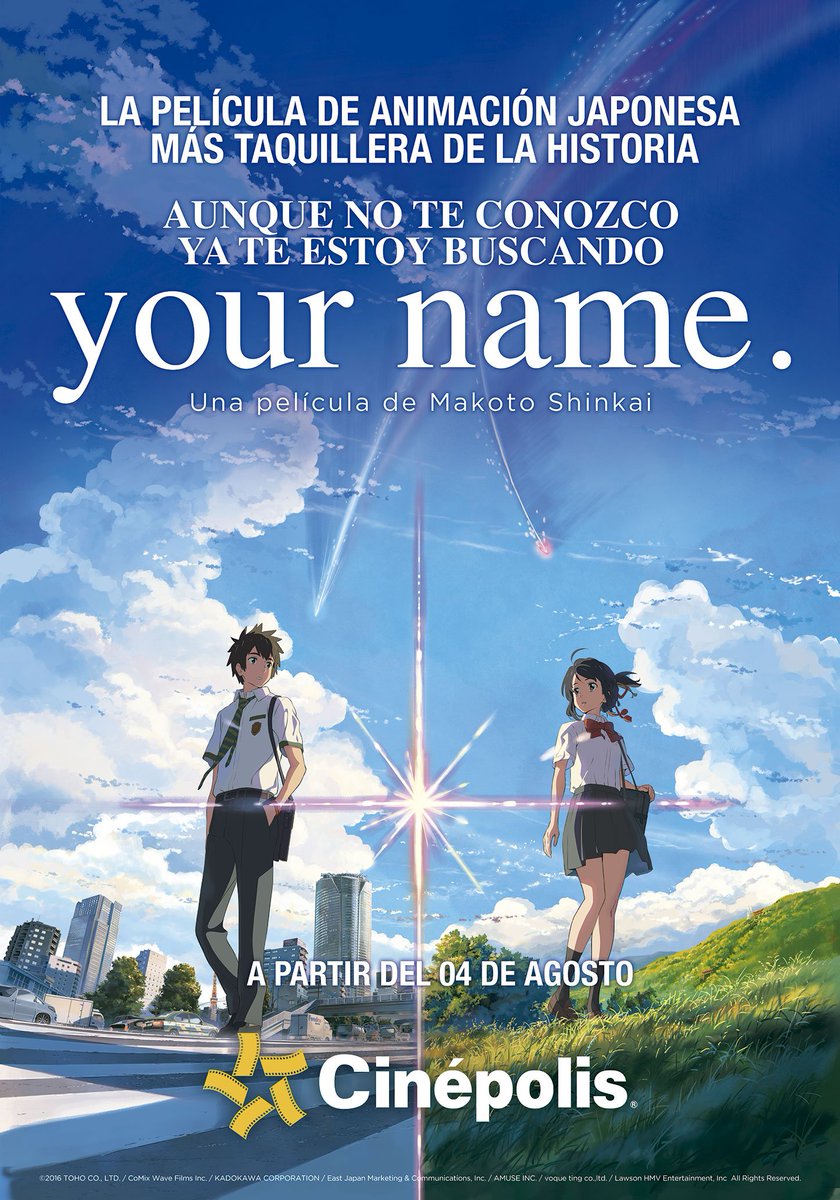 Cinepolis's tweet photo. ¡Hoy por fin llega #YourName a nuestras pantallas! No se pierdan esta historia. Adquieran sus boletos aquí: https://t.co/TtqJN2hbsr https://t.co/Y3sraaqidY