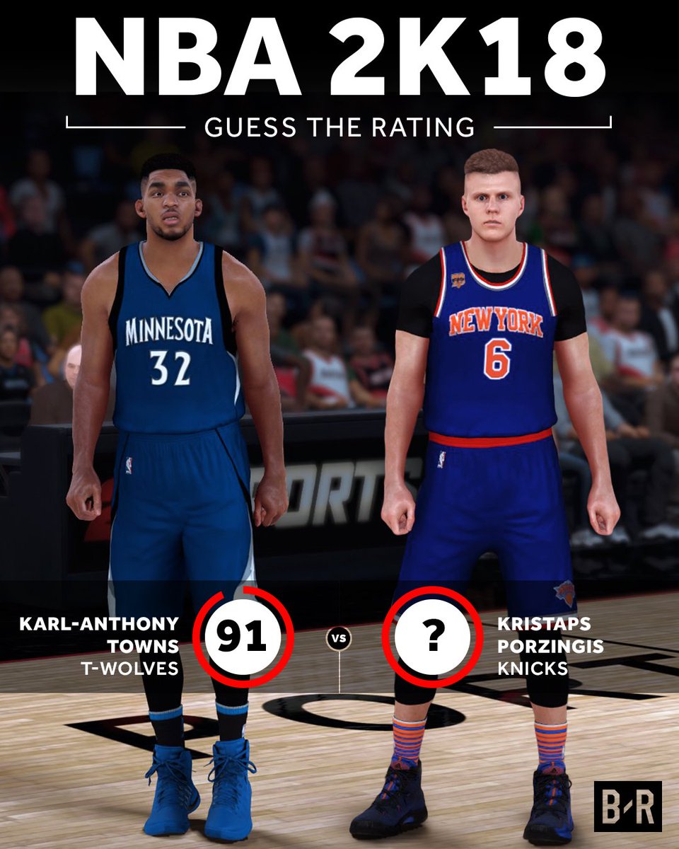 BleacherReport's tweet photo. If KAT’s rating is 91, what will Porzingis' be? https://t.co/zM7NL9Q5py