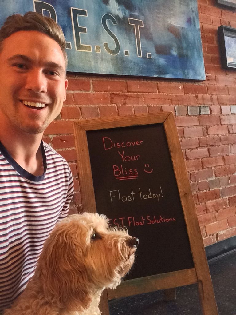 RESTFloat's tweet photo. Come on down for a relaxing float and see Andy and Zoe, dog love <3 #doglover #dog #happydog #minilabradoodle #float #floating #restfloat https://t.co/FuZpFzljnk