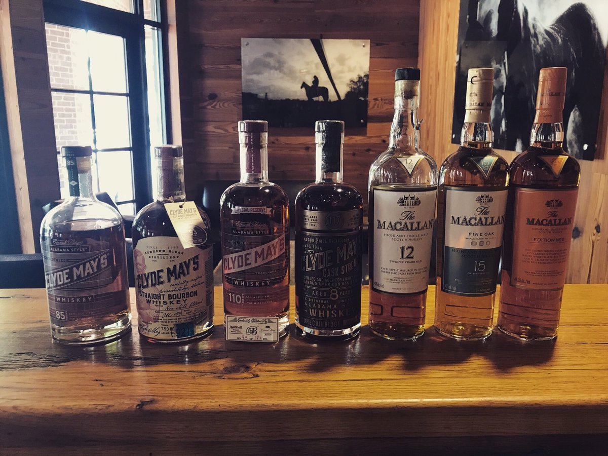 DramWhiskeyBar's tweet photo. Flight of the Month starting up!  Check out all four of the @clydemays_ w/ the original Conecuh Ridge, Alabama recipe #bhambars https://t.co/VqPZhgtgKV