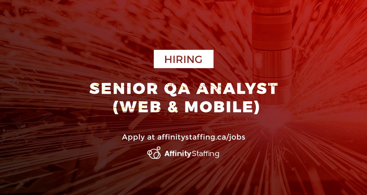 AffinityJob's tweet photo. Looking for two Senior #QAAnalysts for #Web and #Mobile positions with proven leadership ability and a grasp of QA testing methodologies! https://t.co/rwChVkukT5