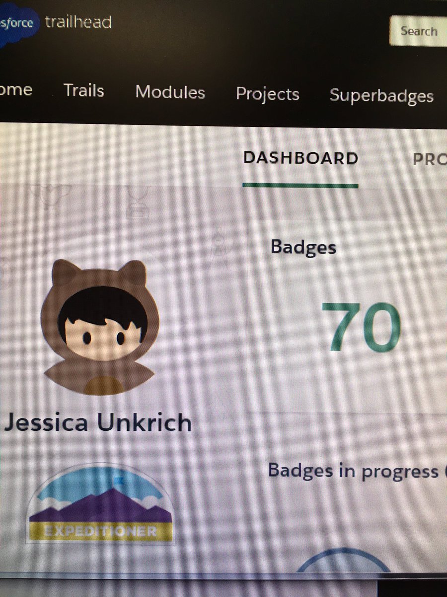 JessSFDC's tweet photo. Only 30 more badges until Ranger Rank! #Salesforce #Trailhead #KnowledgeIsPower https://t.co/x5qqhaYAsz