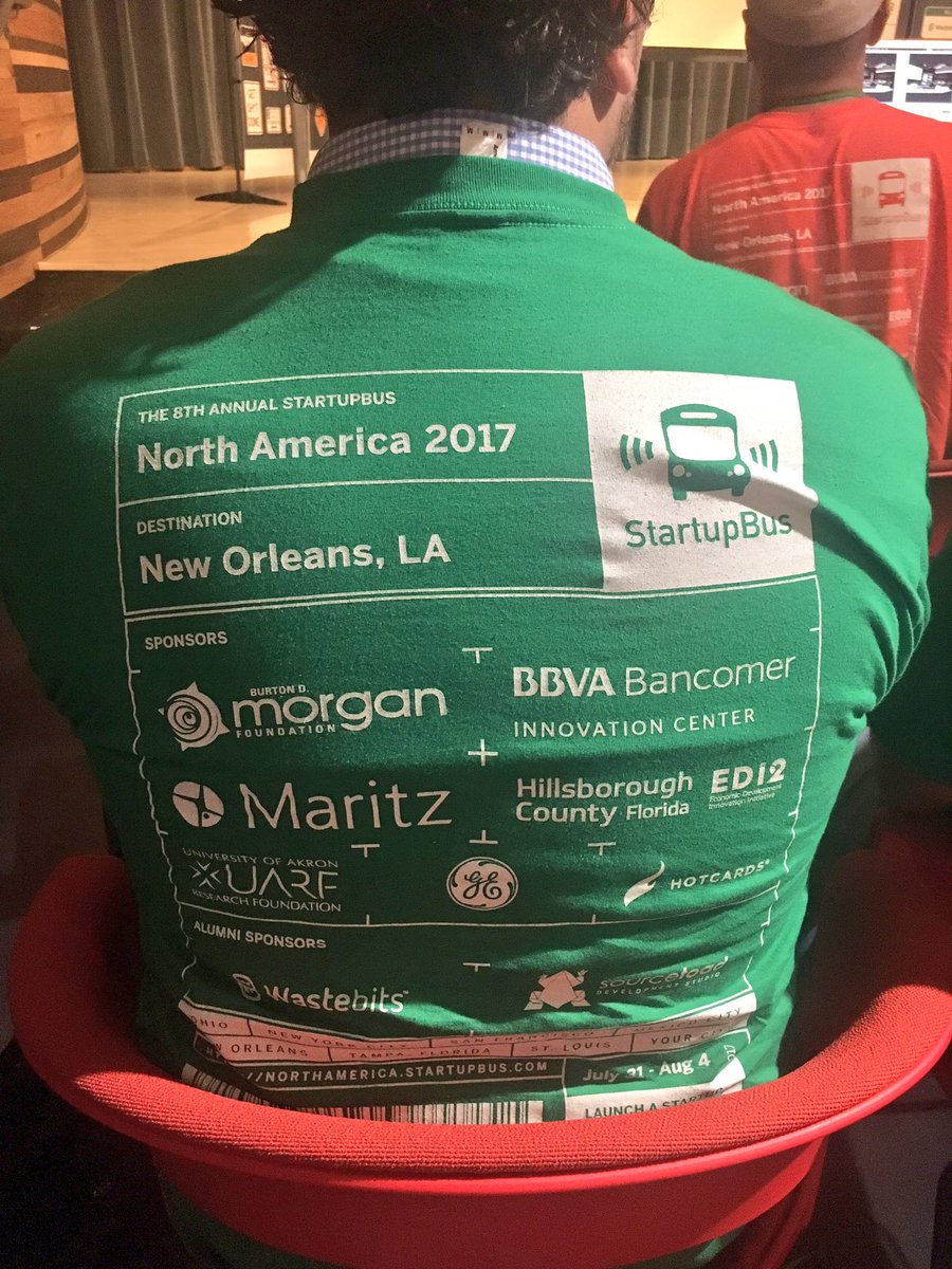 TereMartinH's tweet photo. La playera de @StartupBusMX con patrocinadores, entre ellos @CIBBVA con el mejor bus y equipos #VivaMexico #Mexabus2017 @TheStartupBus https://t.co/D648VH2cM9