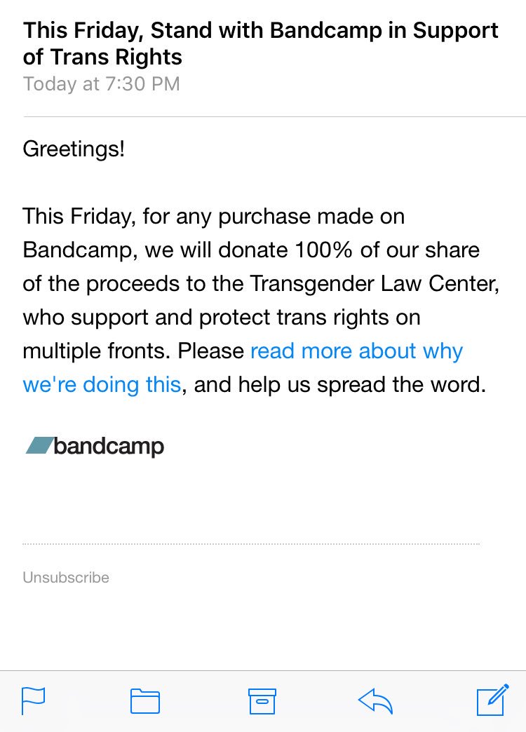 gold_vine's tweet photo. Today, bandcamp is donating 100% of the profits from online purchases to the Transgender Law Center, go buy some music!! https://t.co/5xDJtvzBYy