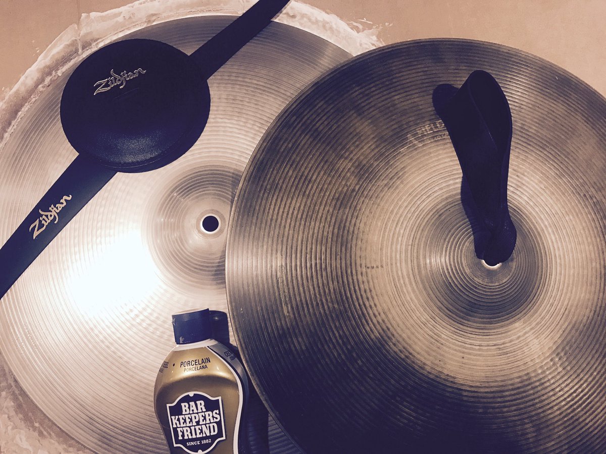 DotJoshJohnson's tweet photo. Making old cymbals look like new with good ol' Bar Keepers Friend! @Laurelband @barkeeperfriend #WithPride https://t.co/Hw0AsKNM9e
