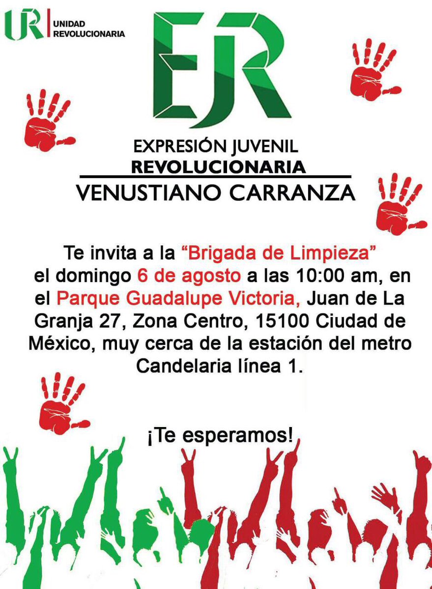 Dm_Guaida's tweet photo. Amigos este domingo 06 de agosto acompañen a la @EJR_VCOF en su primer brigada de limpieza en la delegación V. Carranza #ExpresandonosXVC https://t.co/itrLEOlBpp