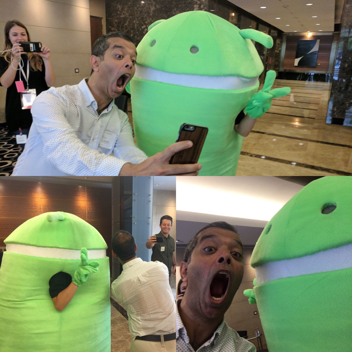 adnanedtech's tweet photo. The old way to do a 360 photo. Have multiple cameras take a picture of the same moment at the same time. #wdc17 #googleEI #andytheandroid https://t.co/VyEo8rMNdU