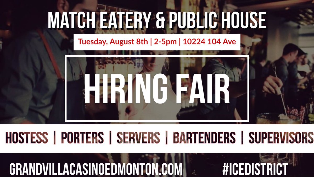MatchPubYEG's tweet photo. We're hiring all positions! Join us this upcoming Tuesday between 2-5pm to join our team!
#MatchPub #Yeg @ICEDistrict https://t.co/i8YeQgsf2V
