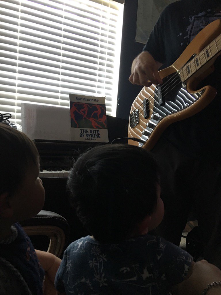 Captive audience as I track bass parts.