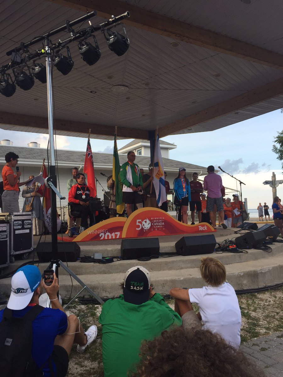 SailManitoba's tweet photo. 2.4 meter podium-NS bronze, Ontario silver, SK gold. Congrats everyone. #CGSailing https://t.co/yqfBMSJL3w
