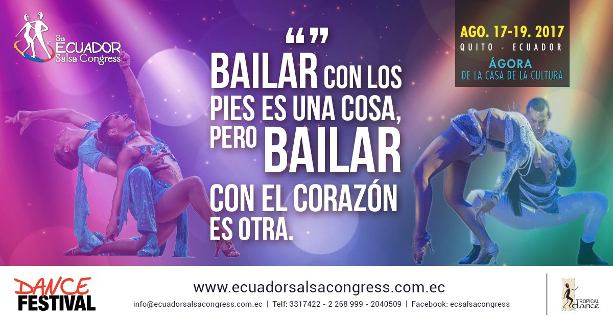 EcuadorSalsaCongress (@ecsalsacongress) on Twitter photo Estamos a poco tiempo del evento de baile más grande del País...donde dejamos el corazón en la pista!! ❤️
 ecuadorsalsacongress.com.ec
#ESC Estamos a poco tiempo del evento de baile más grande del País...donde dejamos el corazón en la pista!! ❤️
 ecuadorsalsacongress.com.ec
#ESC