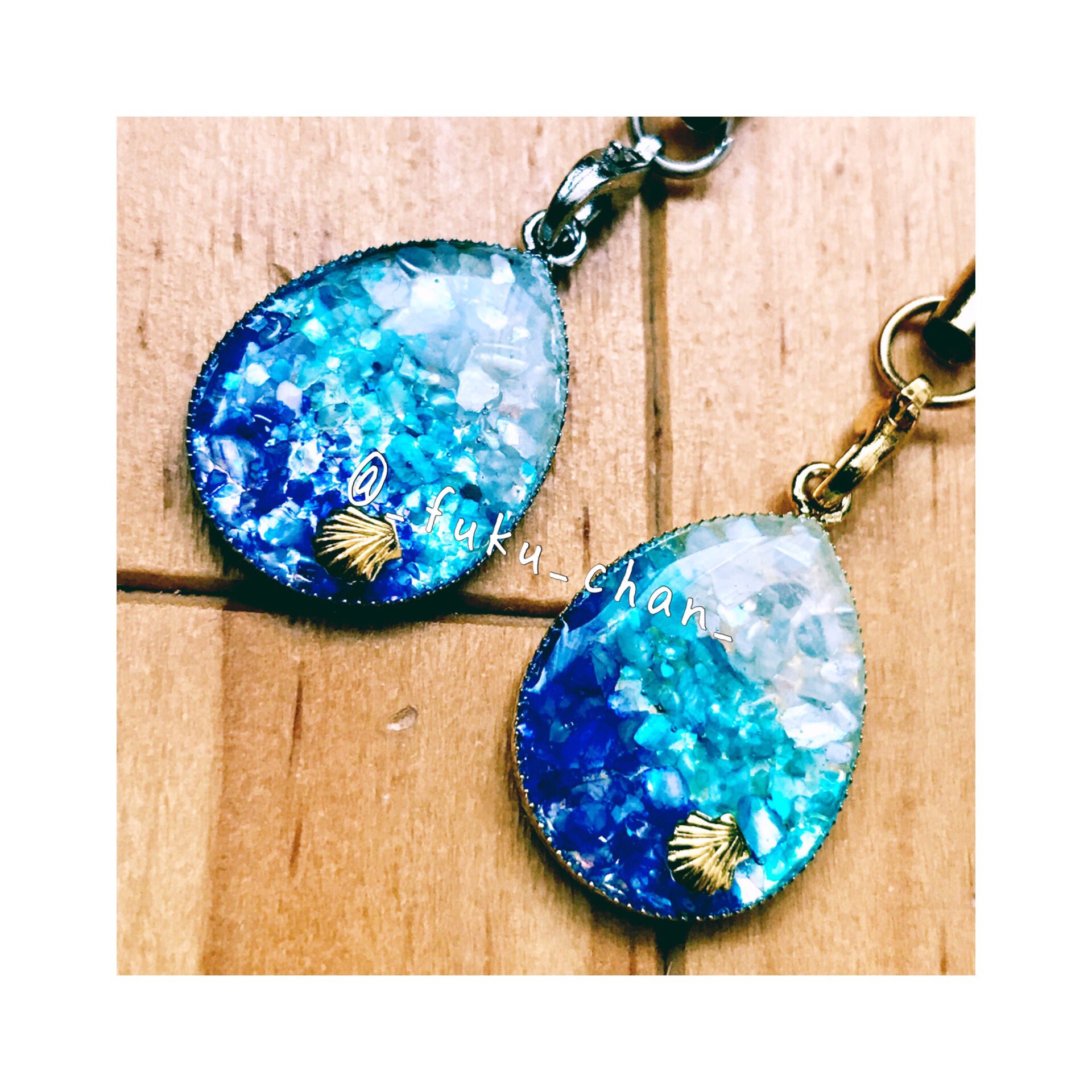 ヘアゴム】レジン シェル マーブル & レッドシェル レジン ヘアゴム