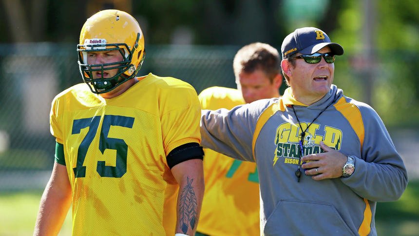 FargoBigE's tweet photo. #NDSUBison looking to find the right combination in the offensive line @inforum https://t.co/PdDZSMHPsu https://t.co/VNoBBsMsb1