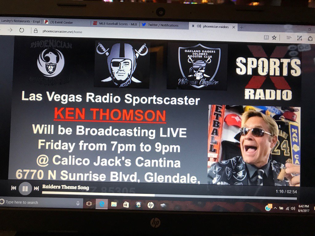 sportsxradio's tweet photo. S/O to #PhoenicianRAIDERS.net #FanBase - be there "live" @sportsxradio #CalicoJacks #Phoenix 8/11 7-9 PM @720KDWN https://t.co/2YxWqDQoxK