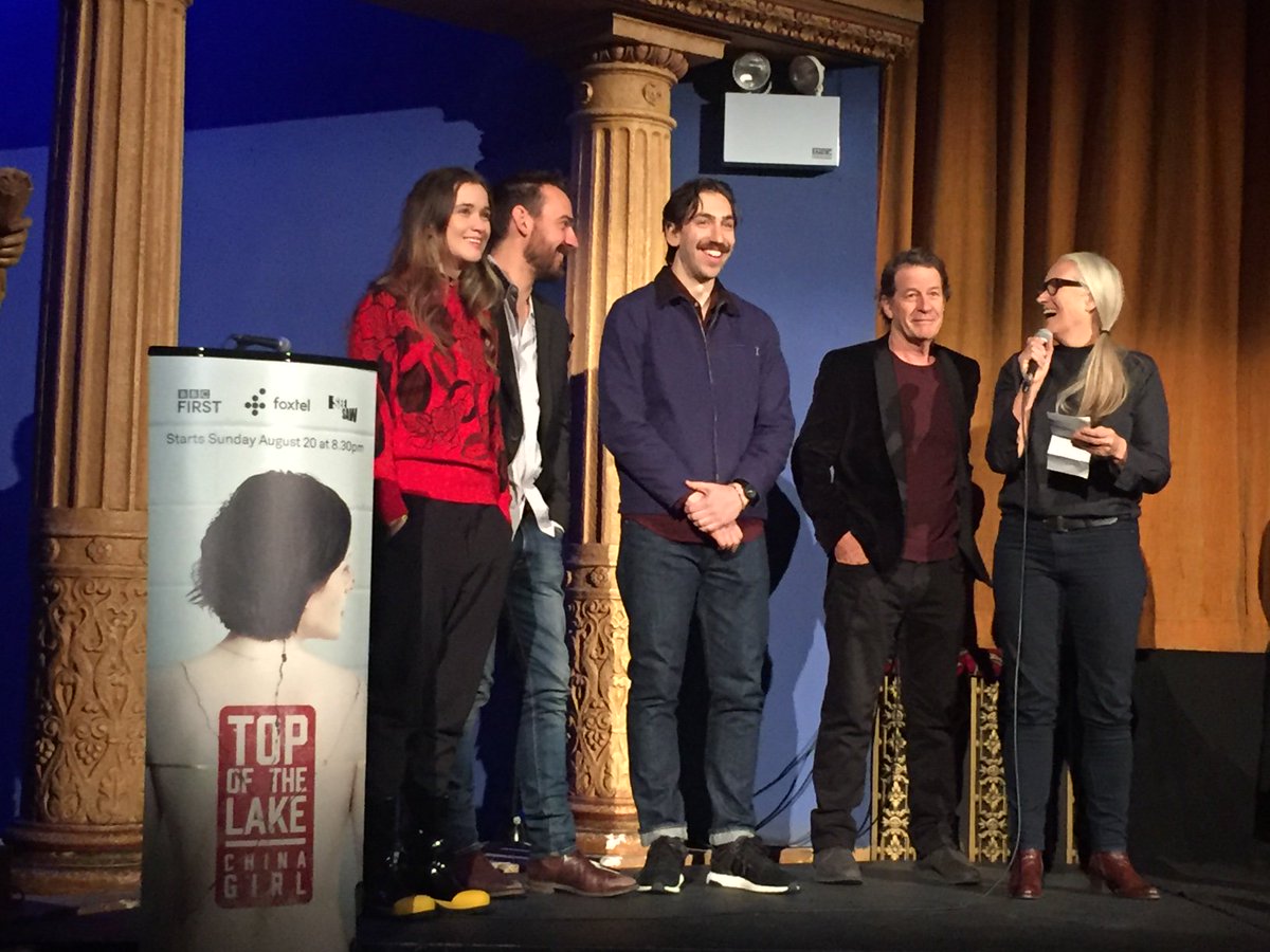 BBCStudiosANZ's tweet photo. Jane Campion introducing #TopoftheLakeAU at #MIFF2017 with Alice Englert, Ewen Leslie, Ariel Kleiman and Gerard Lee @BBCFirstAus https://t.co/OEDxyIV3dq