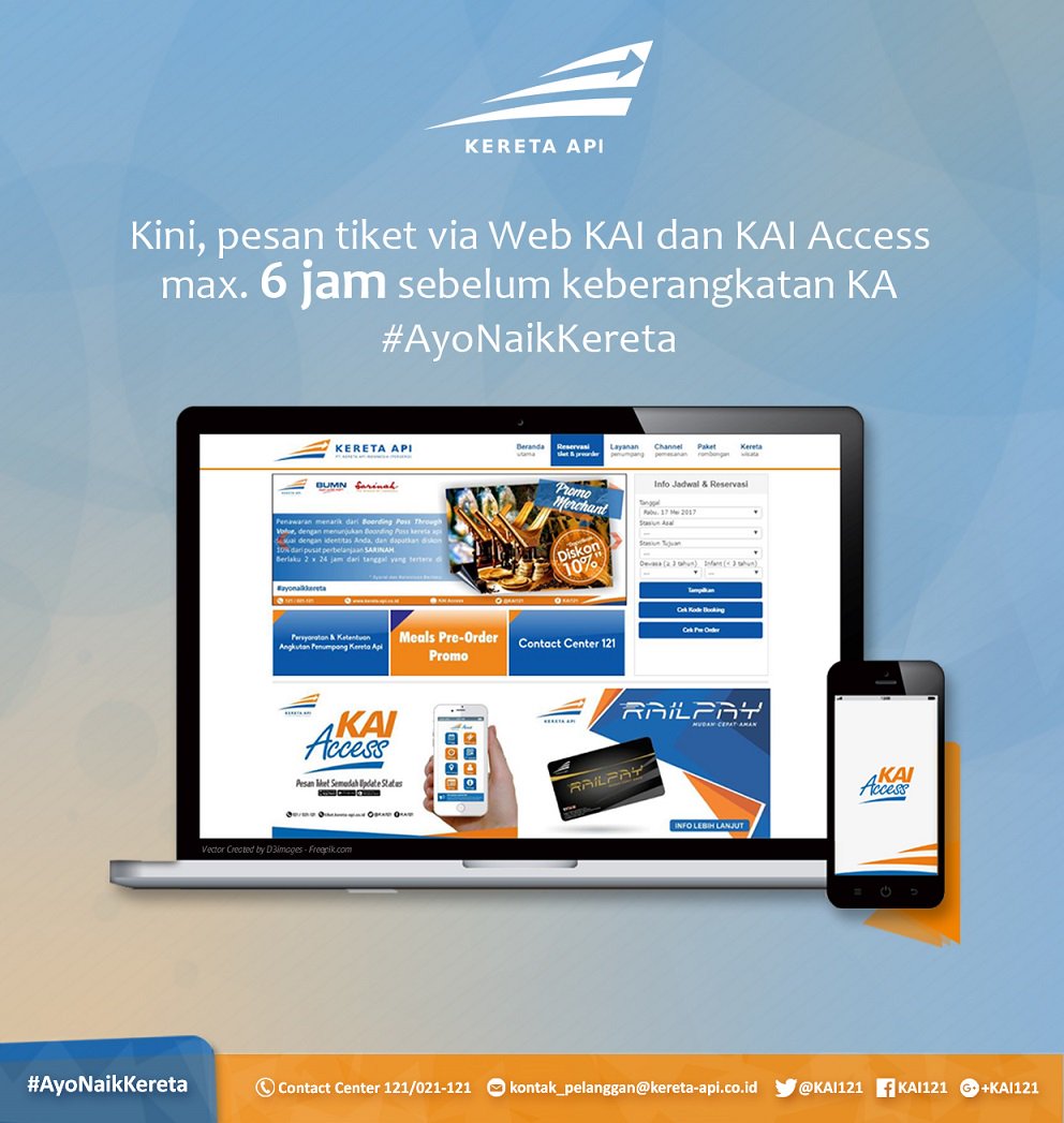 Kereta Api Indonesia On Twitter Sekarang Pesan Tiket Via Https T Co Awgimrl Dan Aplikasi Kaiaccess Bisa Max Jam Sebelum Keberangkatan Ka Kereta Api Indonesia On Twitter Sekarang Pesan Tiket Via Https T Co Awgimrl Dan Aplikasi Kaiaccess Bisa Max Jam Sebelum Keberangkatan Ka