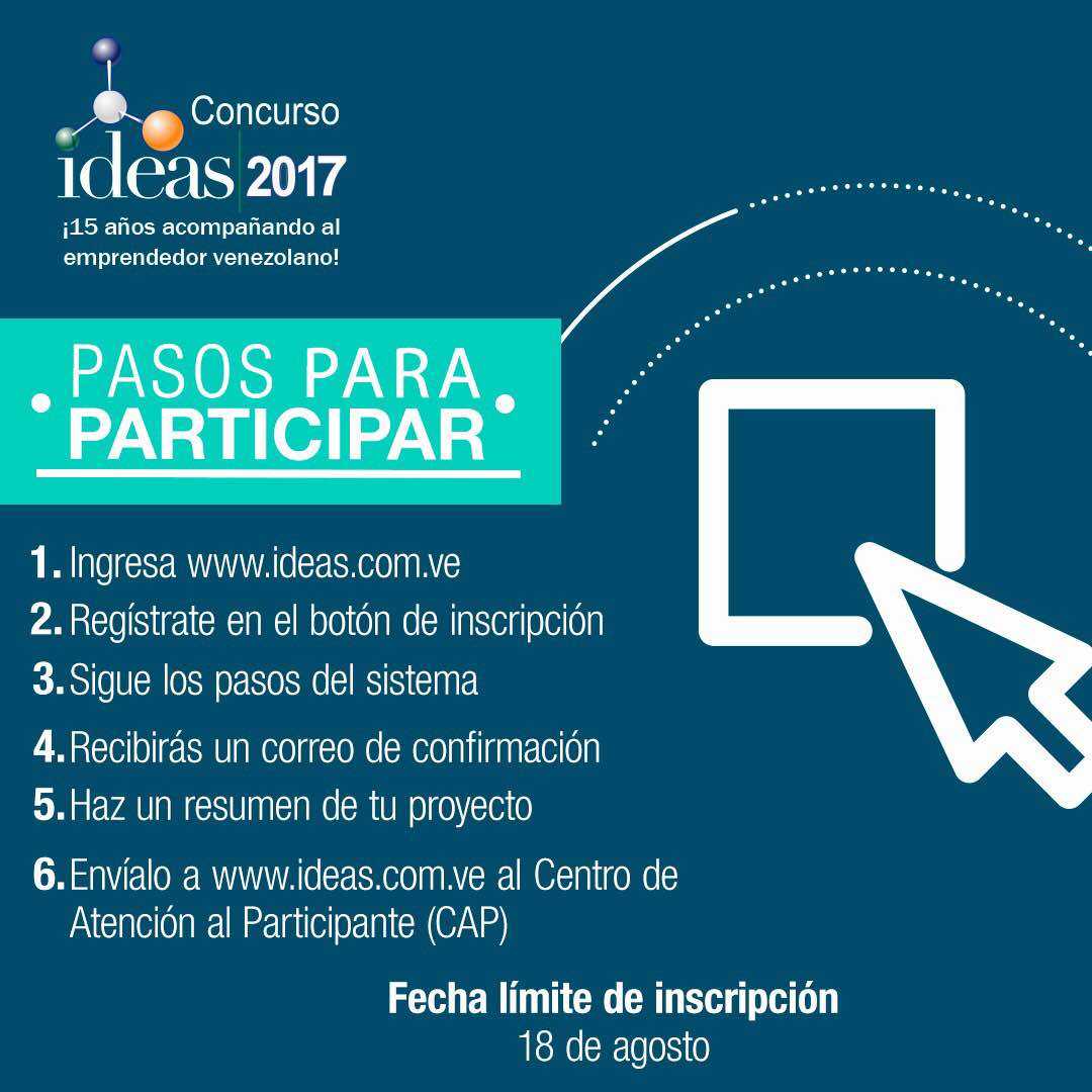 Conozca los pasos para participar en <a href="/ConcursoIdeas/">Concurso Ideas</a>. Tiene hasta
el #18Ago para inscribir su proyecto. #MuestraTuPotencial