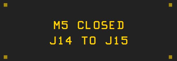HighwaysSWEST's tweet photo. The #M5 is now CLOSED southbound between J14 and J15 due to an overturned HGV and caravan. For diversion see: https://t.co/8jPCft77IQ https://t.co/x0HSNOTlqG