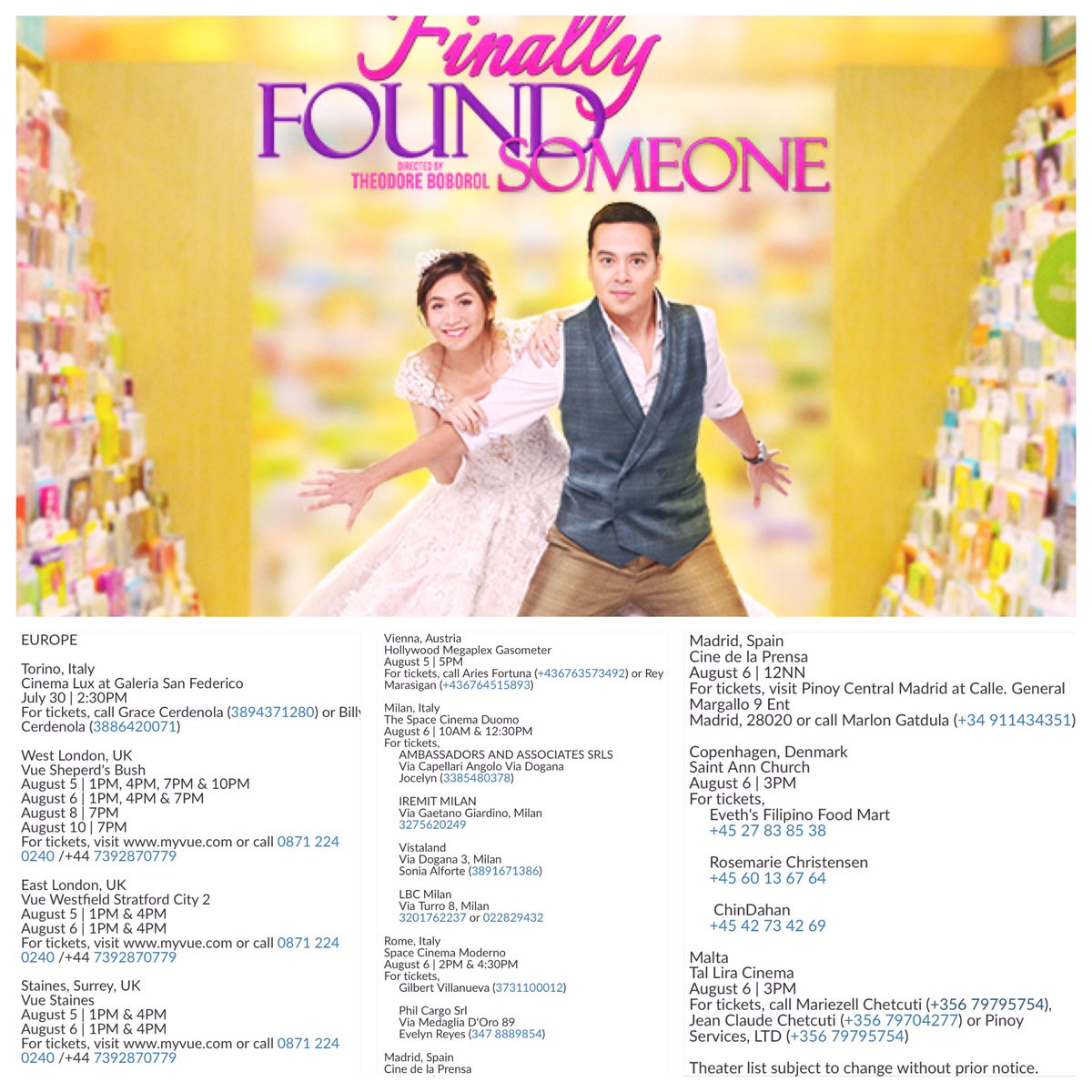 AshLloydOrigs's tweet photo. Finally Found Someone Europe screening. Details below π.
#FinallyFoundSomeone
#FinallyFoundSomeoneWeekend
#FinallyFoundSomeone2ndWeek https://t.co/Re1JZfqJY8