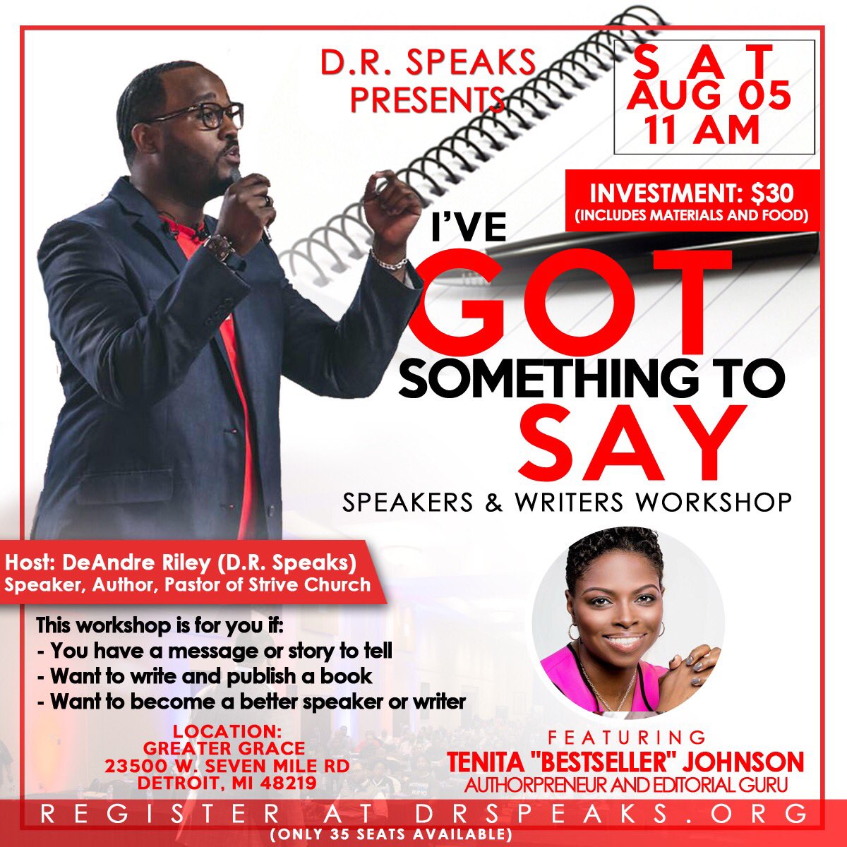 DRileySpeaks's tweet photo. Excited about the #IveGotSomethingToSay (Speakers &amp; Writers Workshop).
#DRspeaks https://t.co/fkpdUtXYFQ