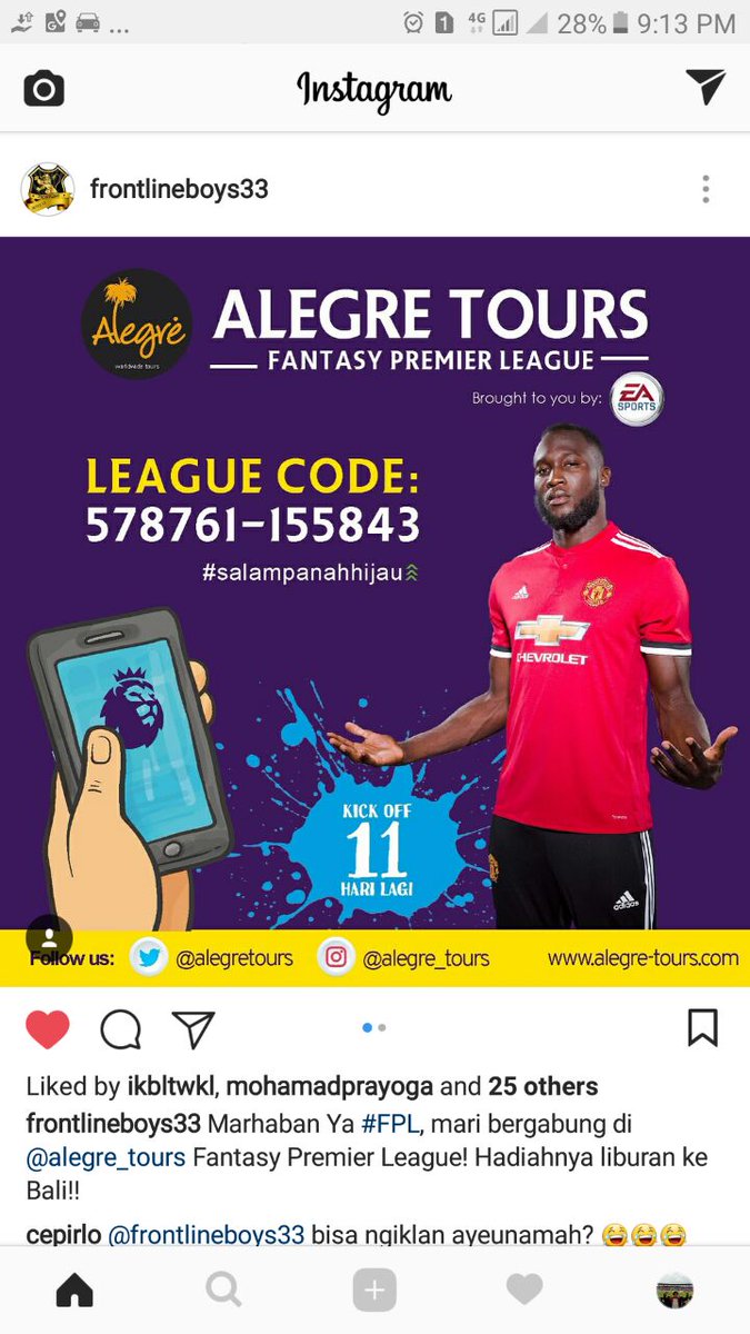 komikpersib's tweet photo. bagi para penggemar Fantasy Premier League silahkan join liga yang diadakan @AlegreTours  hadiah banyak menarik menanti. tunggu apa lagi! https://t.co/v2RPMeYxlU