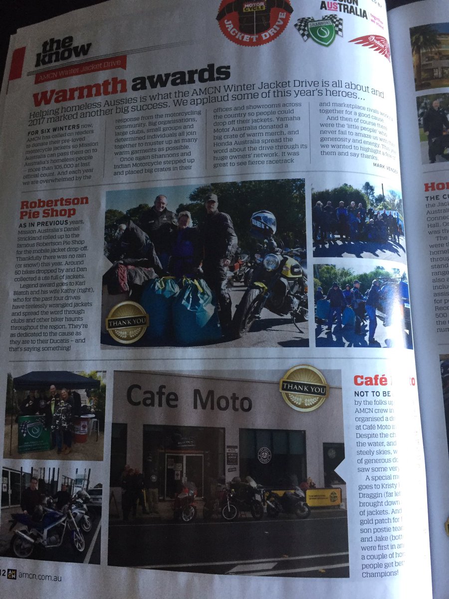 Catching up on the latest issue of <a href="/AMCN_mag/">AMCN_mag</a> &amp; gr8 spread on this years <a href="/MissionAust/">Mission Australia</a> Winter Jacket drive #amcnjacketdrive #endhomelessness