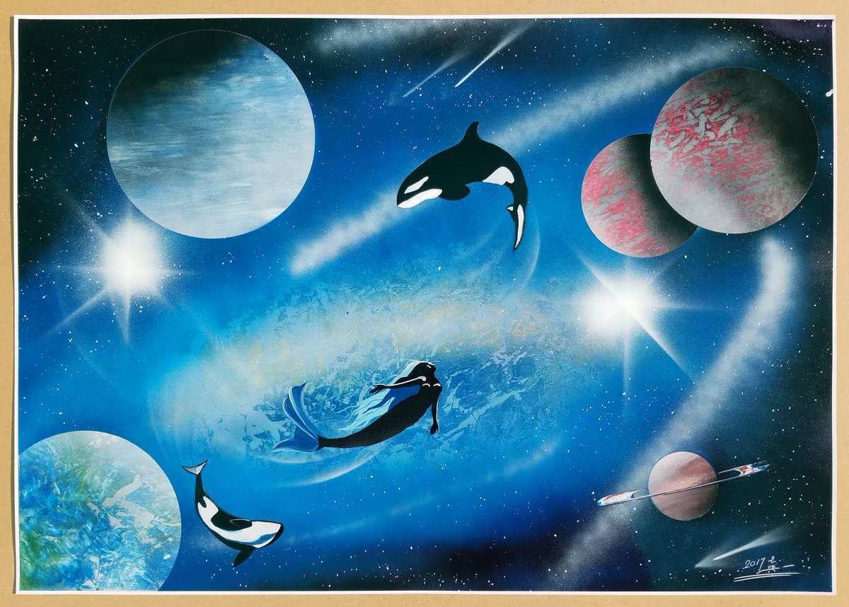 シャチの幻想的なスプレーアート スプレーアーティストShinichi #スプレーアート 本日の作品 #題材