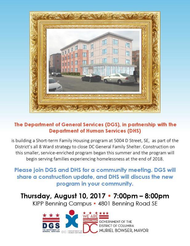 Please join <a href="/DCDGS/">DC Department of General Services</a> and <a href="/DCHumanServ/">DC Department of Human Services</a> Aug 10 at 7p <a href="/KIPP_DC/">KIPP DC Public Schools</a> on Benning Rd. SE for a community meeting RE: #Ward7 Short-Term Family Housing!
